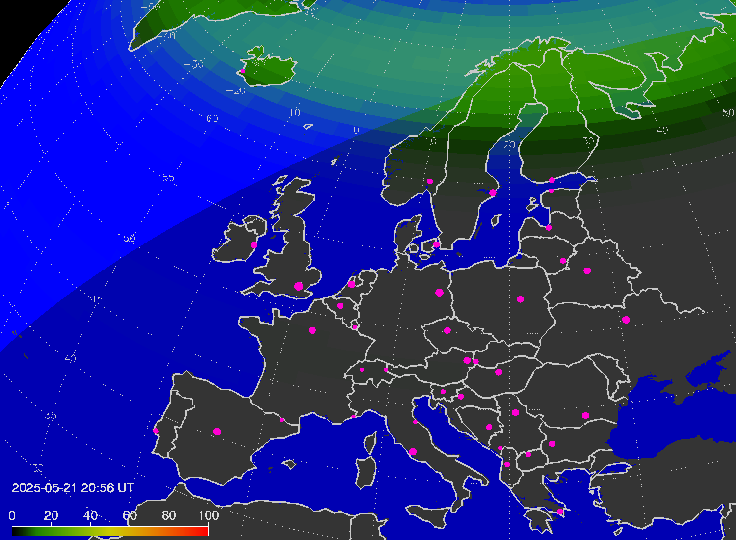 Northern lights (auroras) over Europe