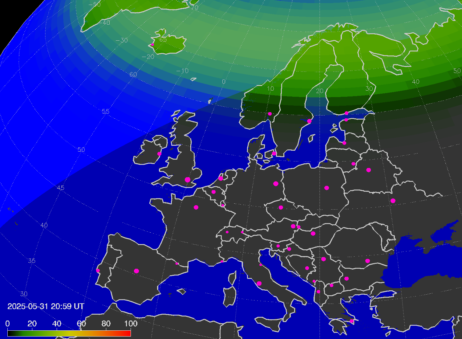 Northern lights (auroras) over Europe