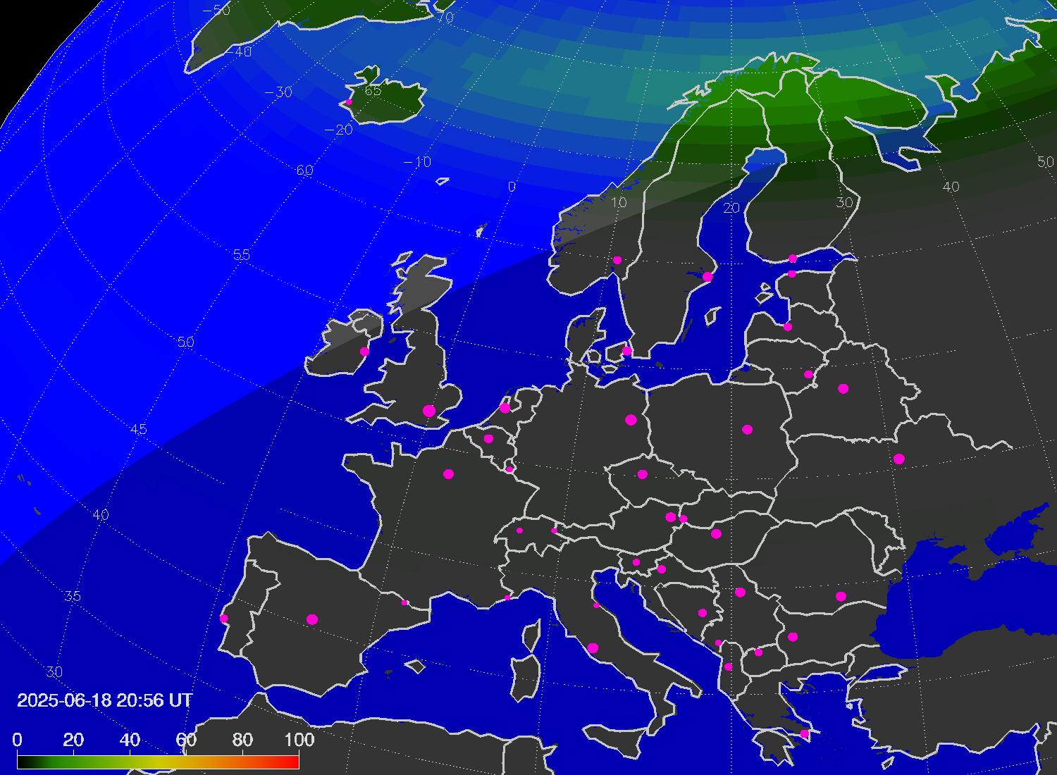 Northern lights (auroras) over Europe