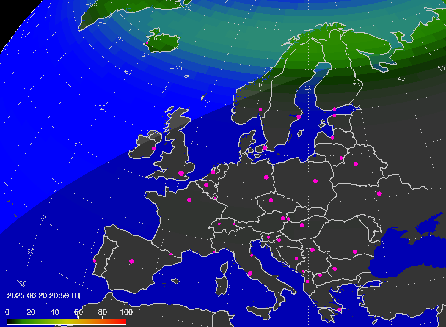 Northern lights (auroras) over Europe