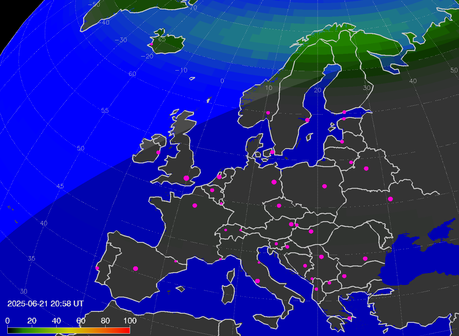 Northern lights (auroras) over Europe