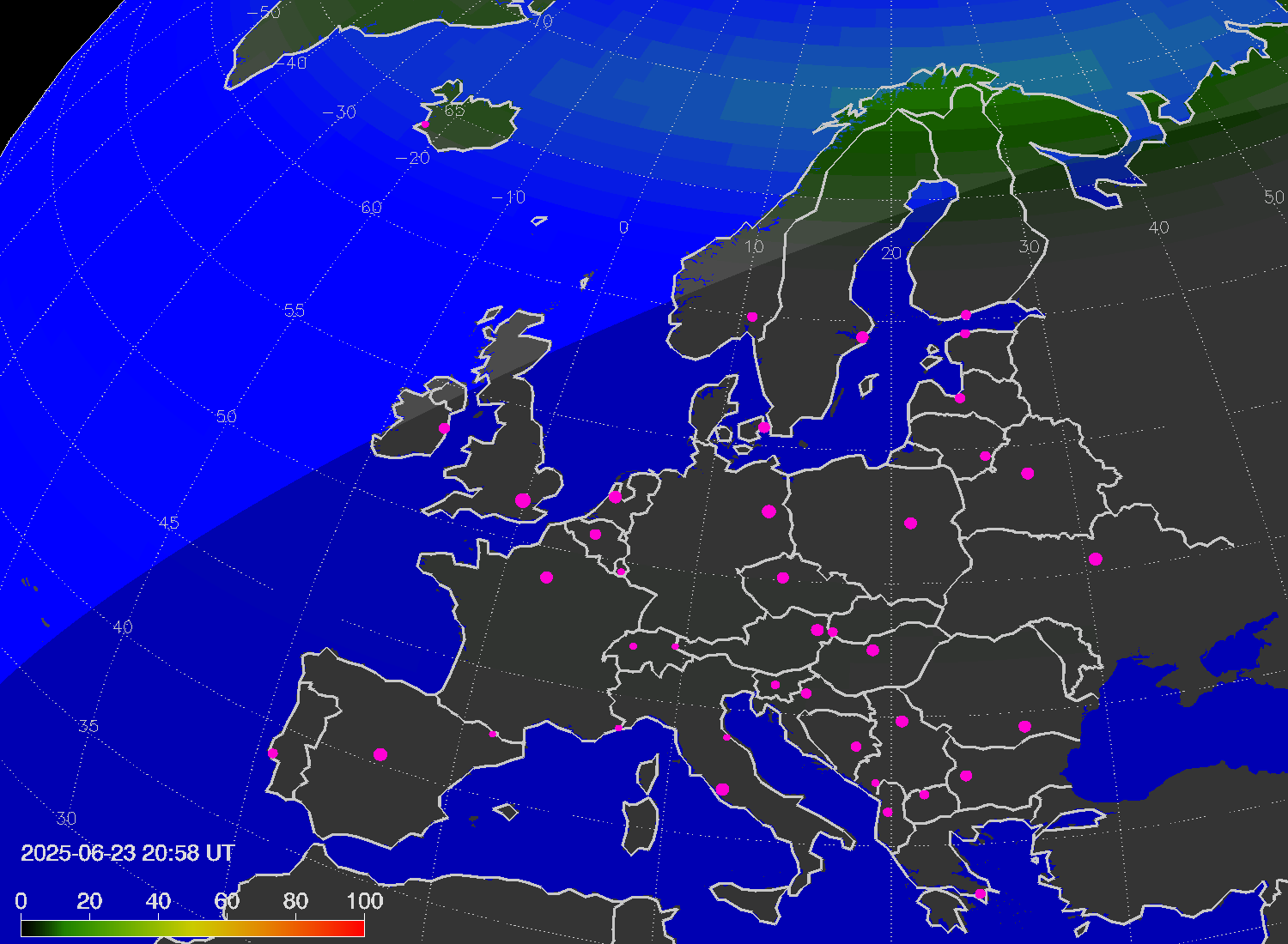 Northern lights (auroras) over Europe