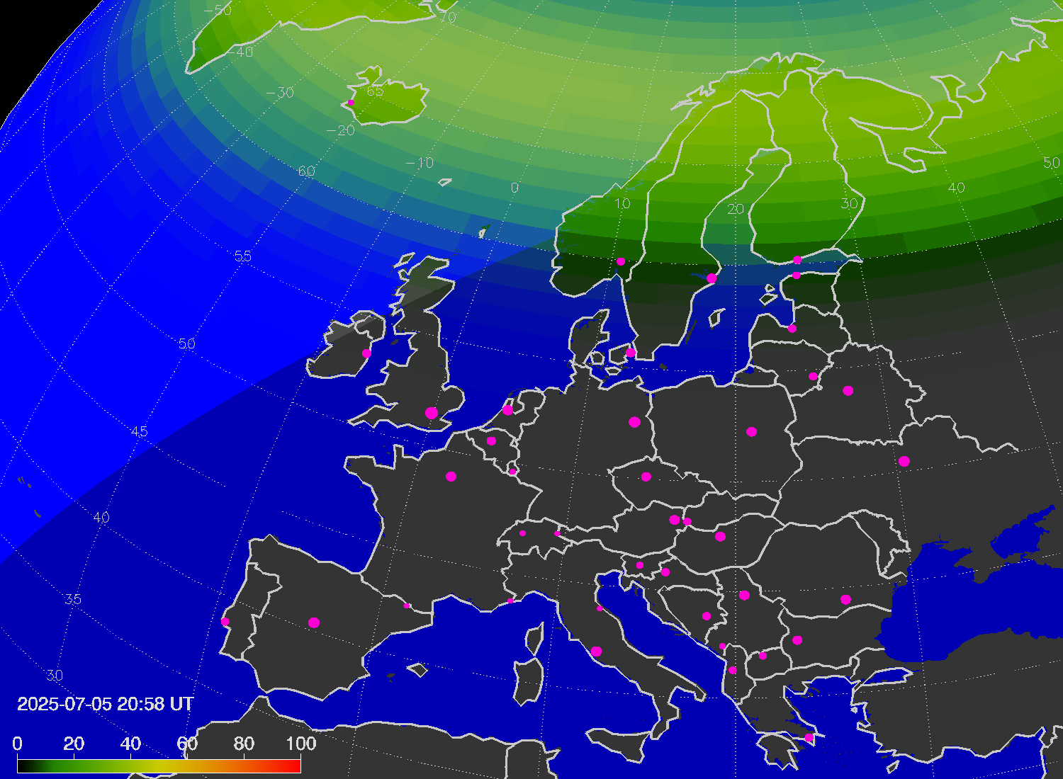 Northern lights (auroras) over Europe