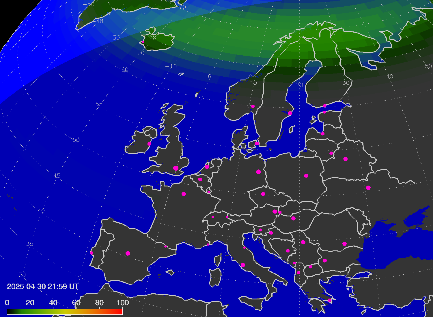 Northern lights (auroras) over Europe
