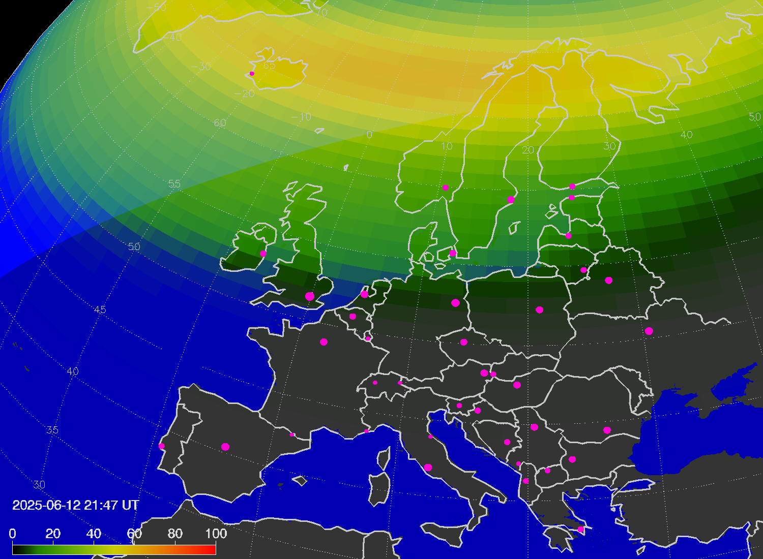 Northern lights (auroras) over Europe