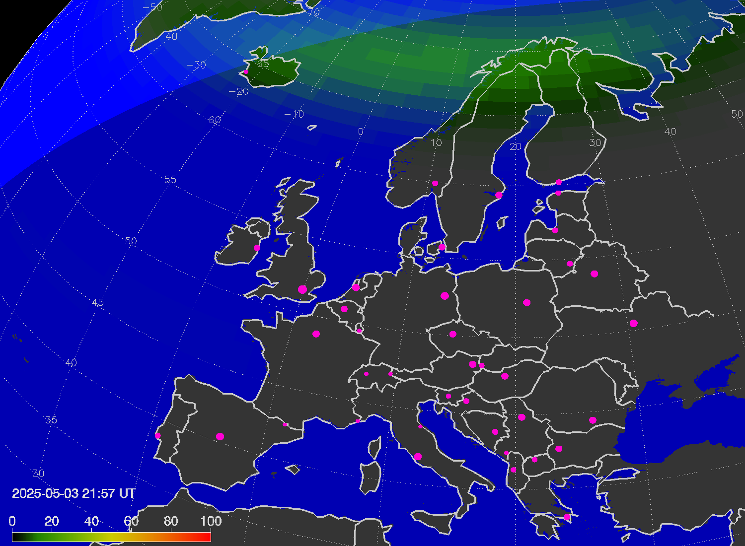 Northern lights (auroras) over Europe