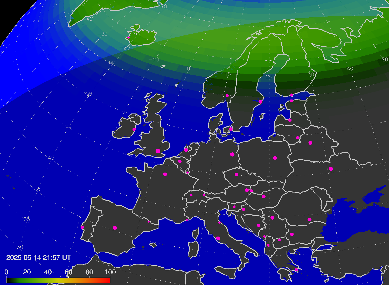 Northern lights (auroras) over Europe
