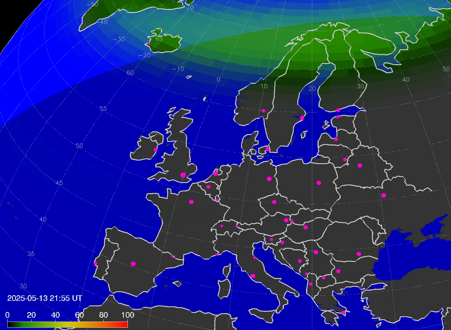 Northern lights (auroras) over Europe