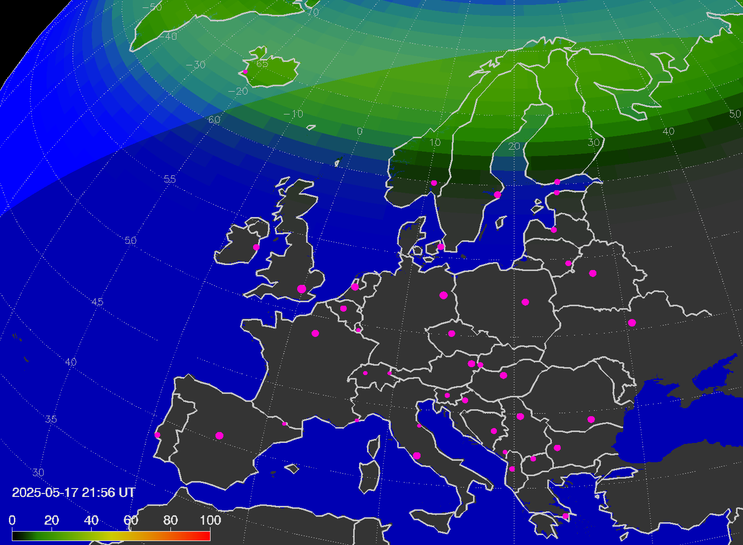 Northern lights (auroras) over Europe