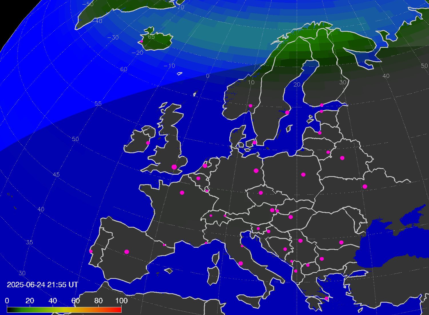 Northern lights (auroras) over Europe