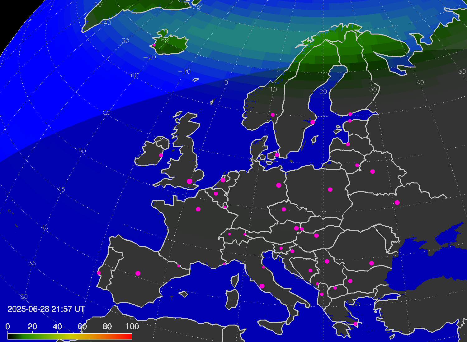 Northern lights (auroras) over Europe