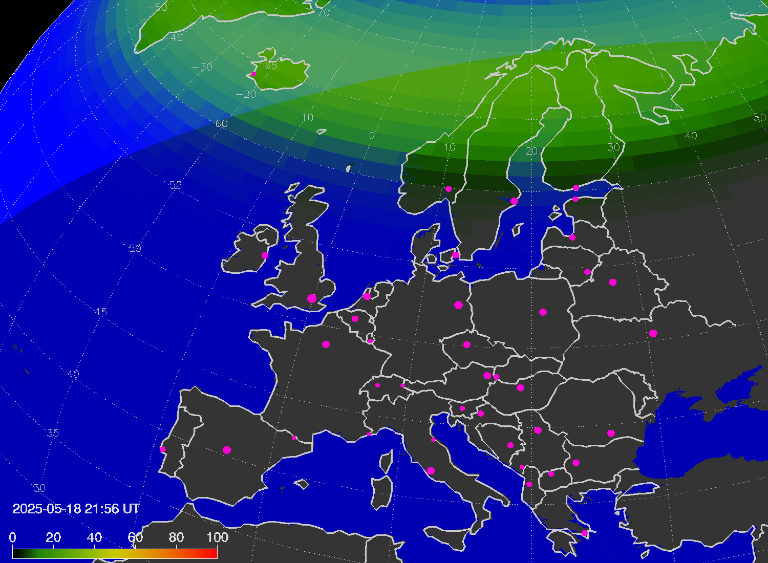 Northern lights (auroras) over Europe