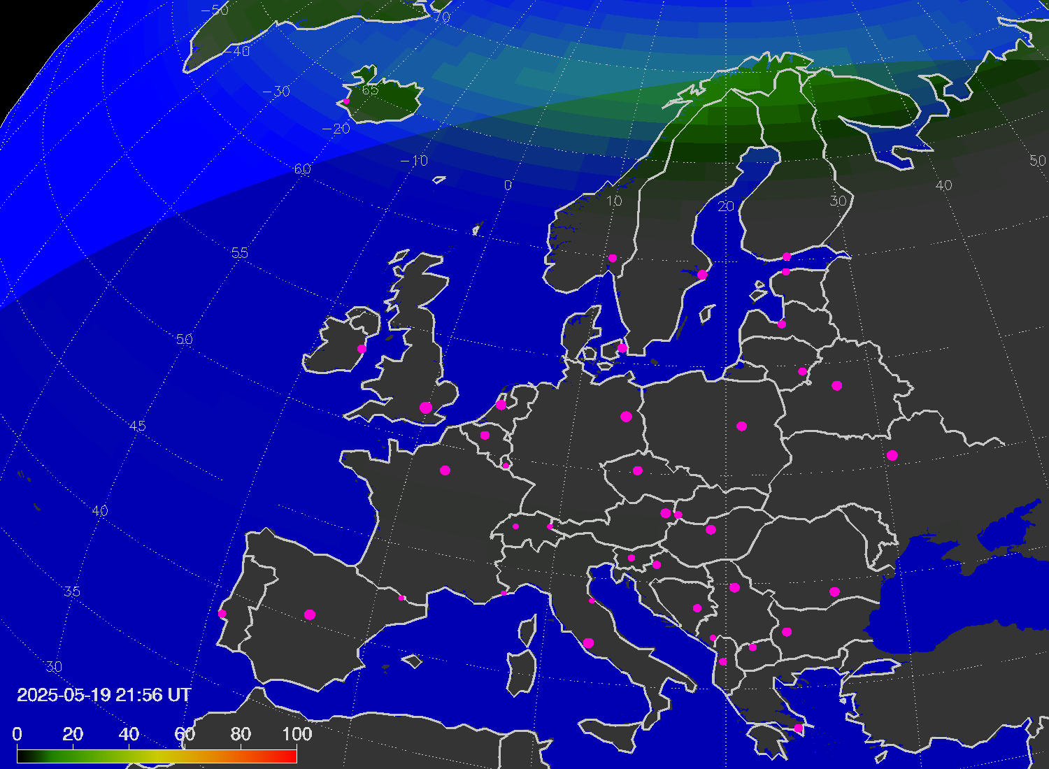 Northern lights (auroras) over Europe