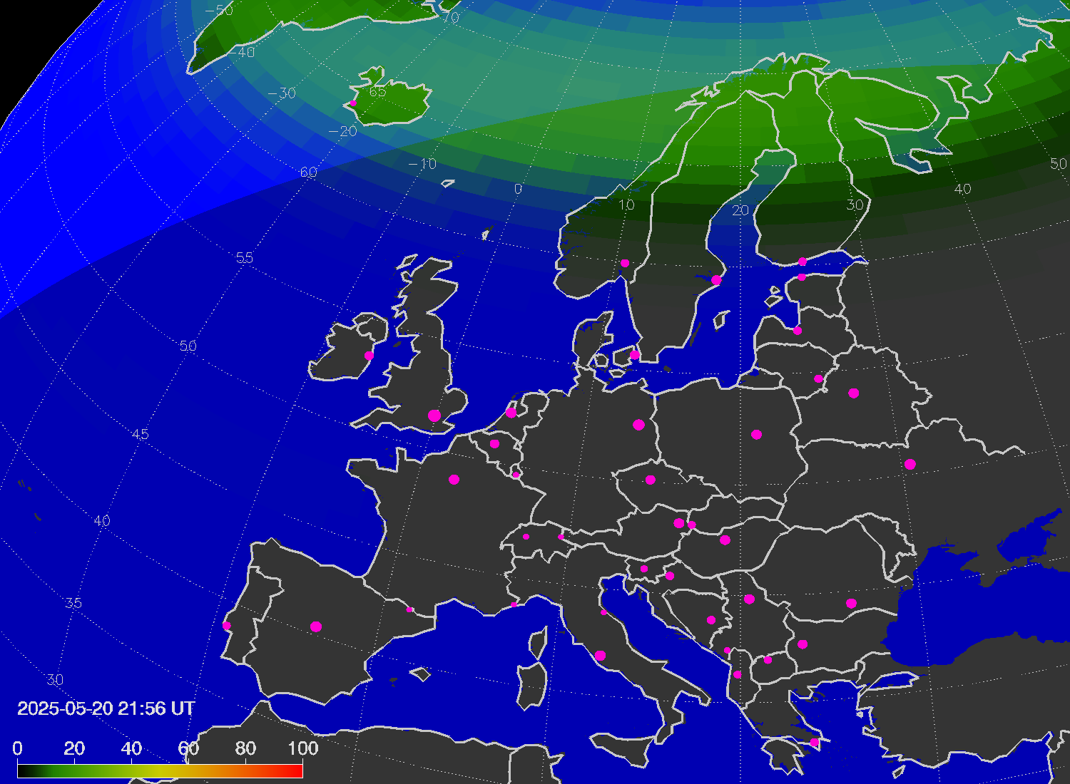 Northern lights (auroras) over Europe