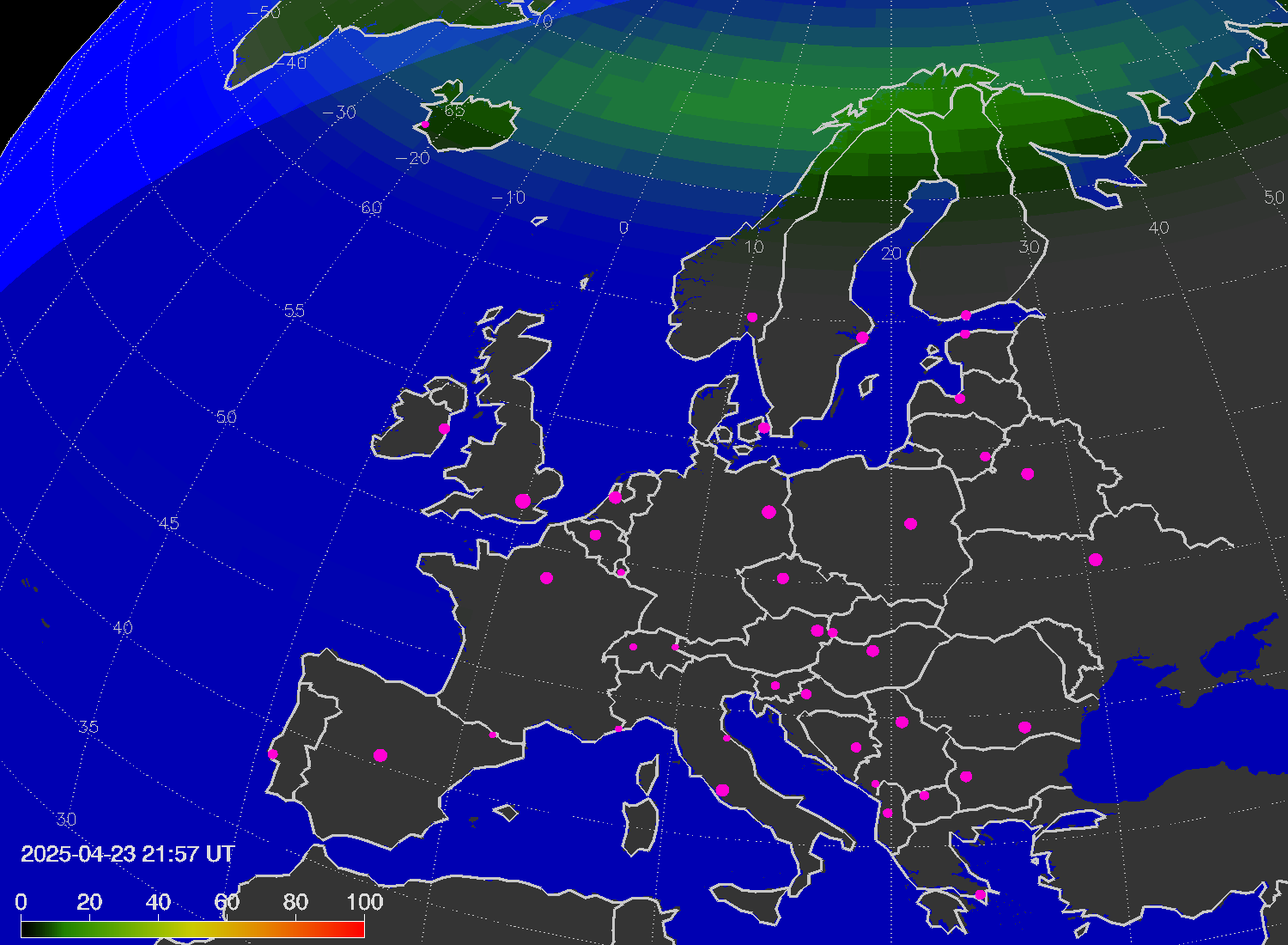 Northern lights (auroras) over Europe