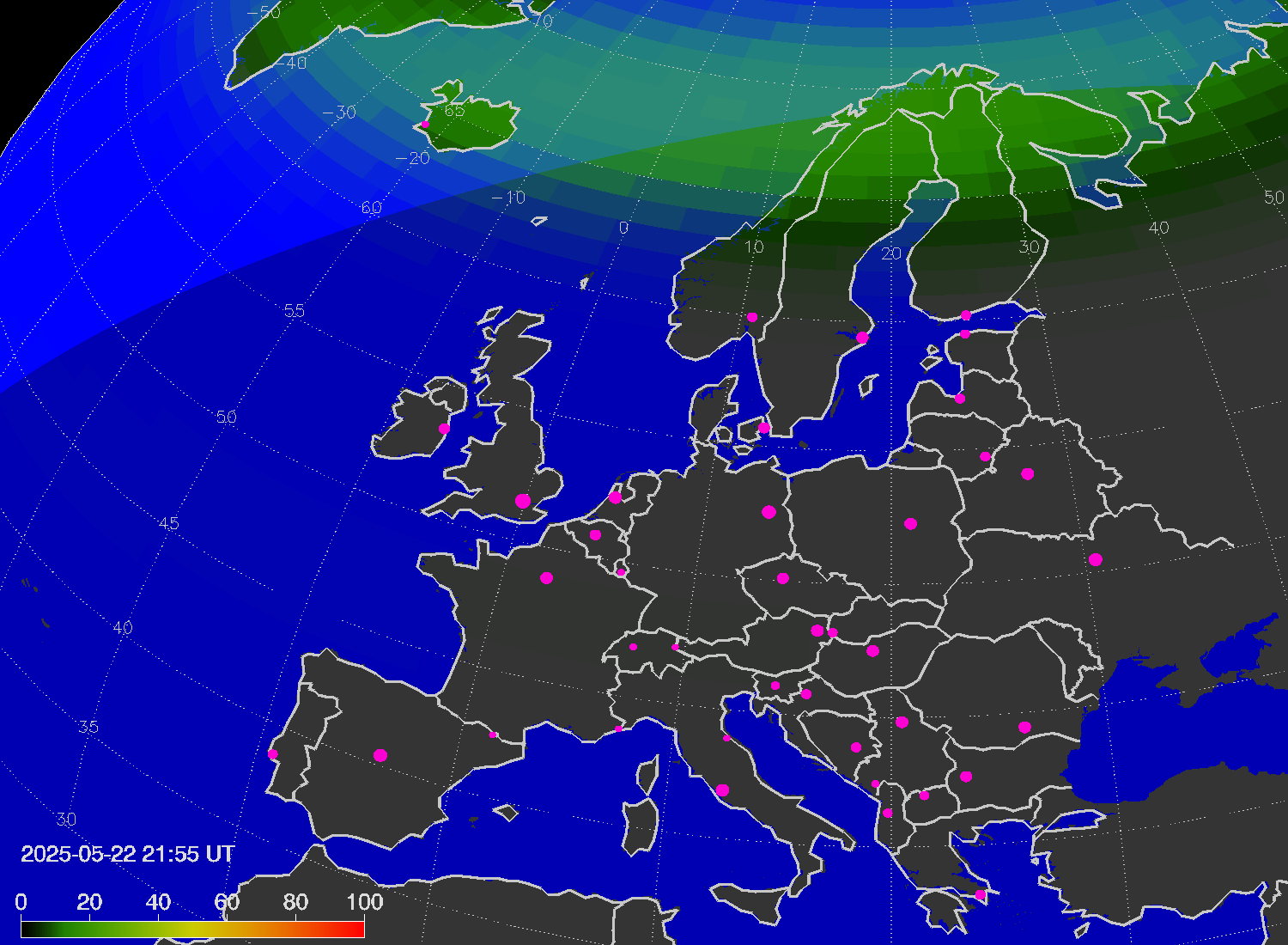Northern lights (auroras) over Europe