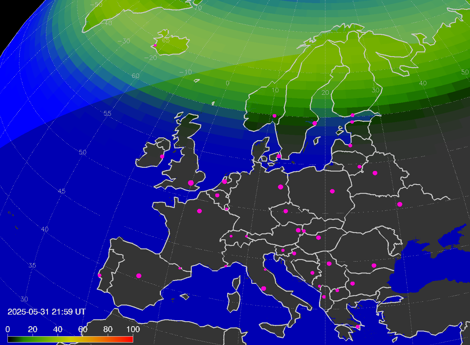 Northern lights (auroras) over Europe