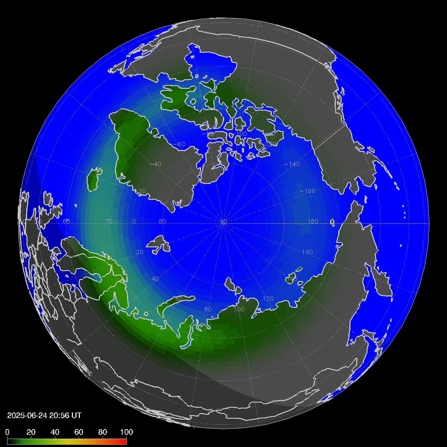 Northern lights (auroras) in the northern hemisphere