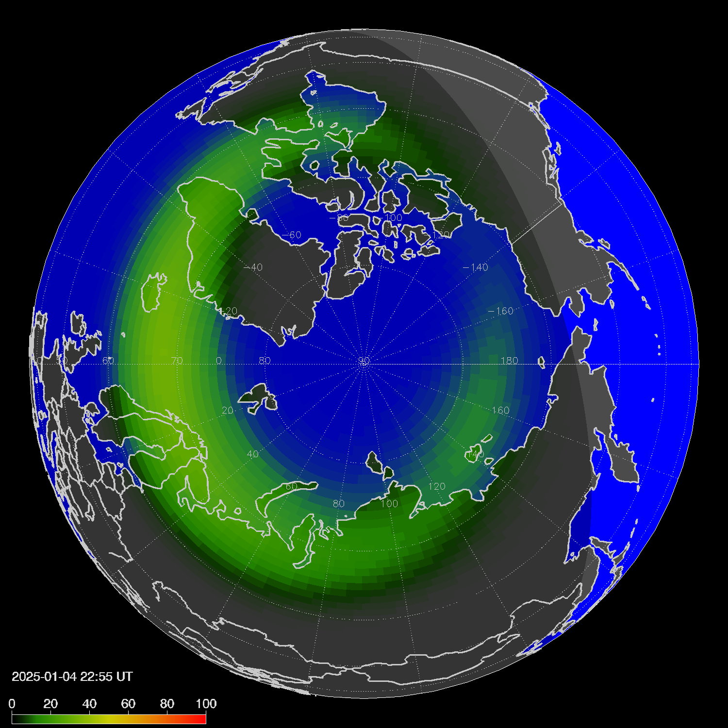 Northern lights (auroras) in the northern hemisphere