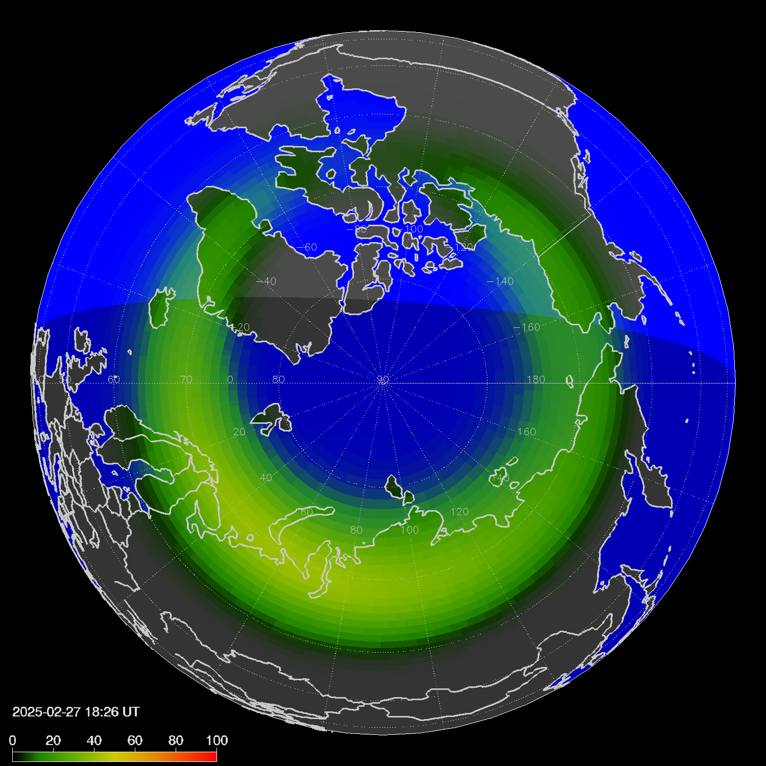 Northern lights (auroras) in the northern hemisphere