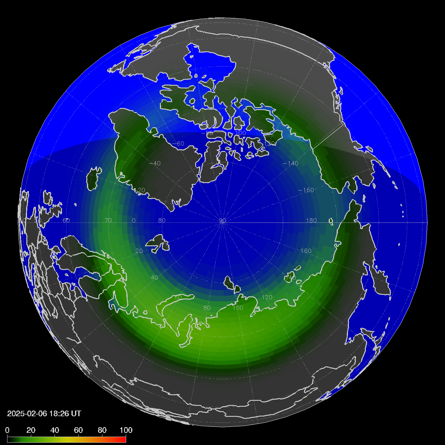 Northern lights (auroras) in the northern hemisphere