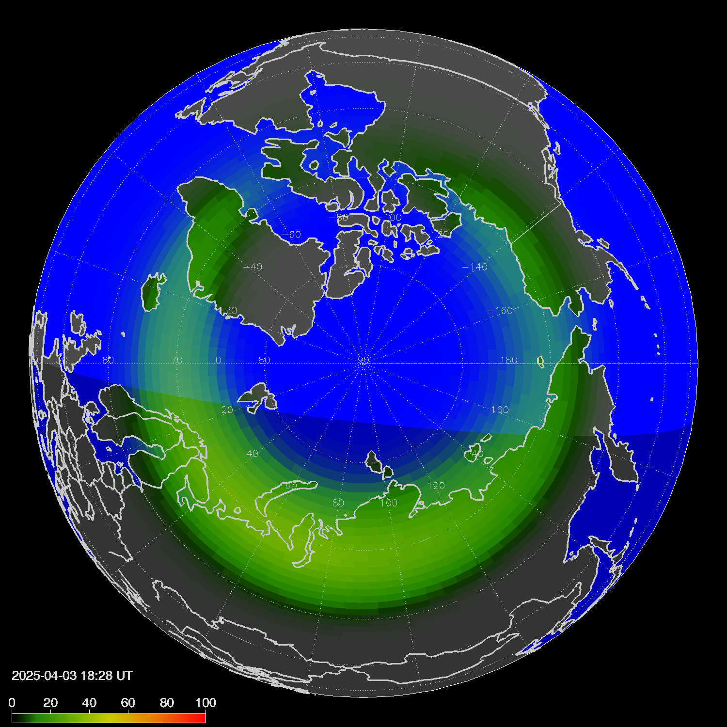 Northern lights (auroras) in the northern hemisphere