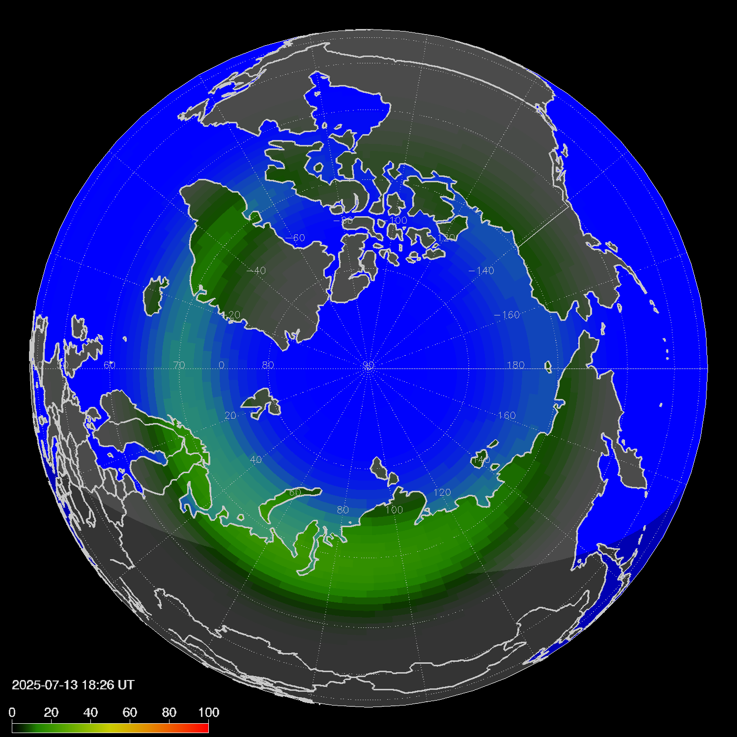 Northern lights (auroras) in the northern hemisphere
