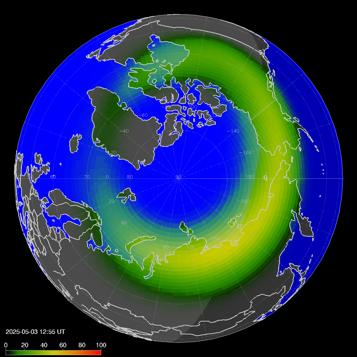 Northern lights (auroras) in the northern hemisphere