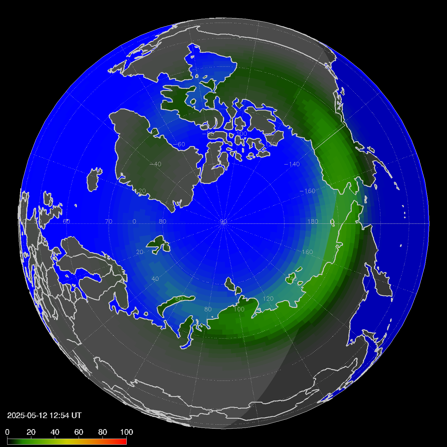 Northern lights (auroras) in the northern hemisphere