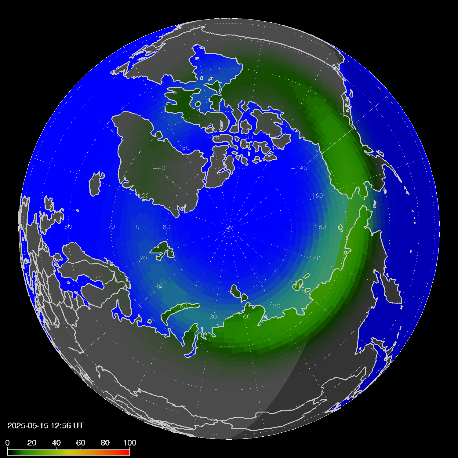 Northern lights (auroras) in the northern hemisphere