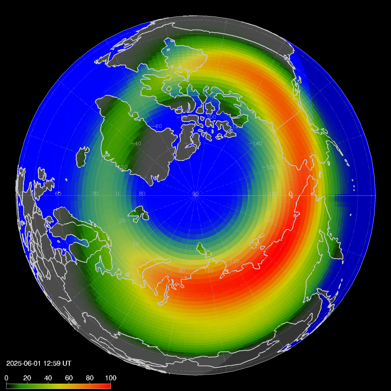Northern lights (auroras) in the northern hemisphere
