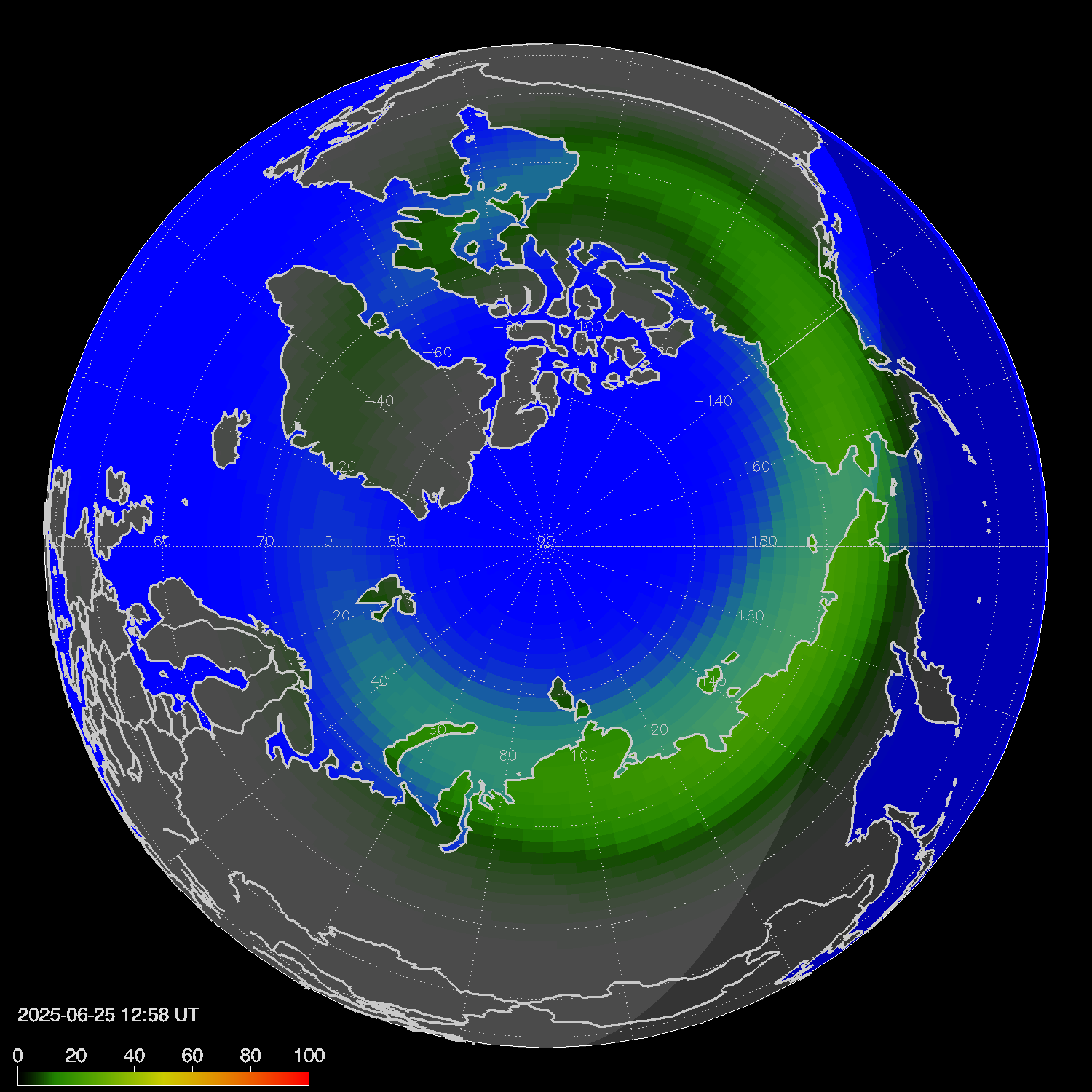 Northern lights (auroras) in the northern hemisphere