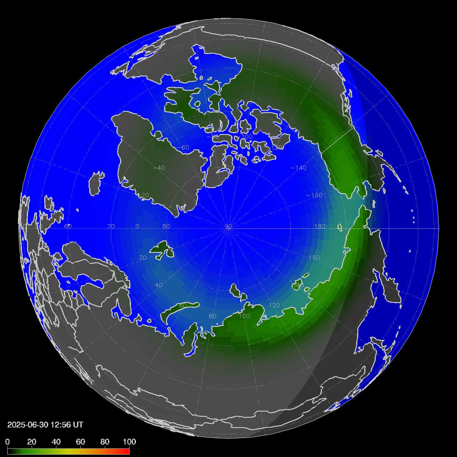 Northern lights (auroras) in the northern hemisphere