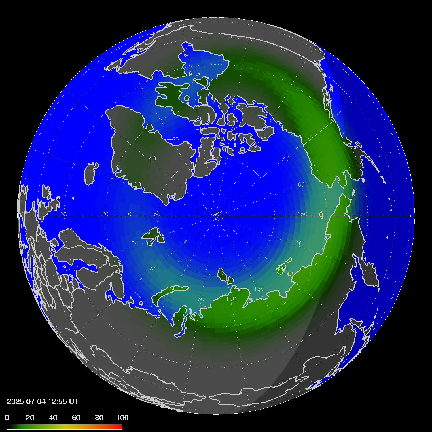 Northern lights (auroras) in the northern hemisphere
