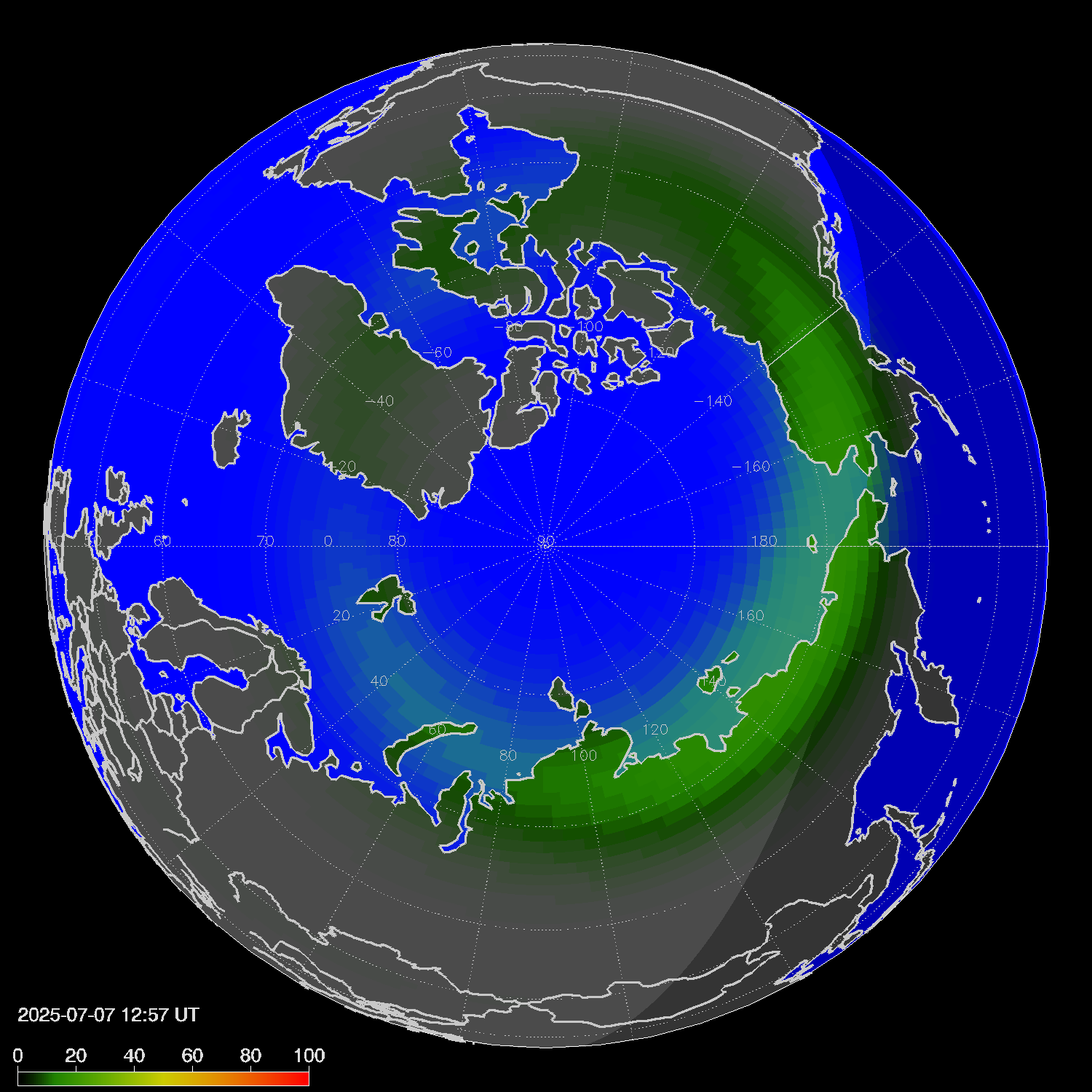 Northern lights (auroras) in the northern hemisphere