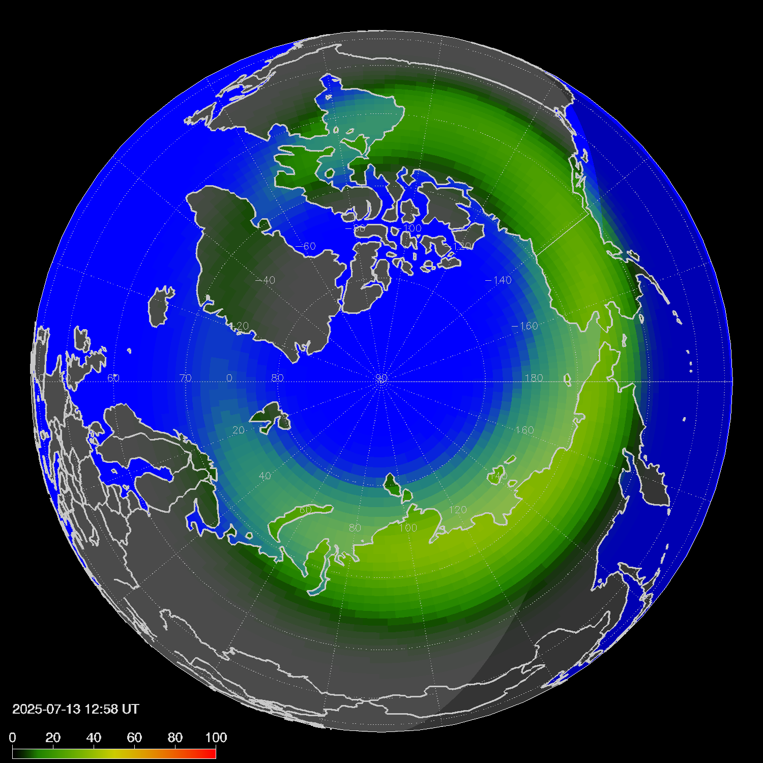 Northern lights (auroras) in the northern hemisphere