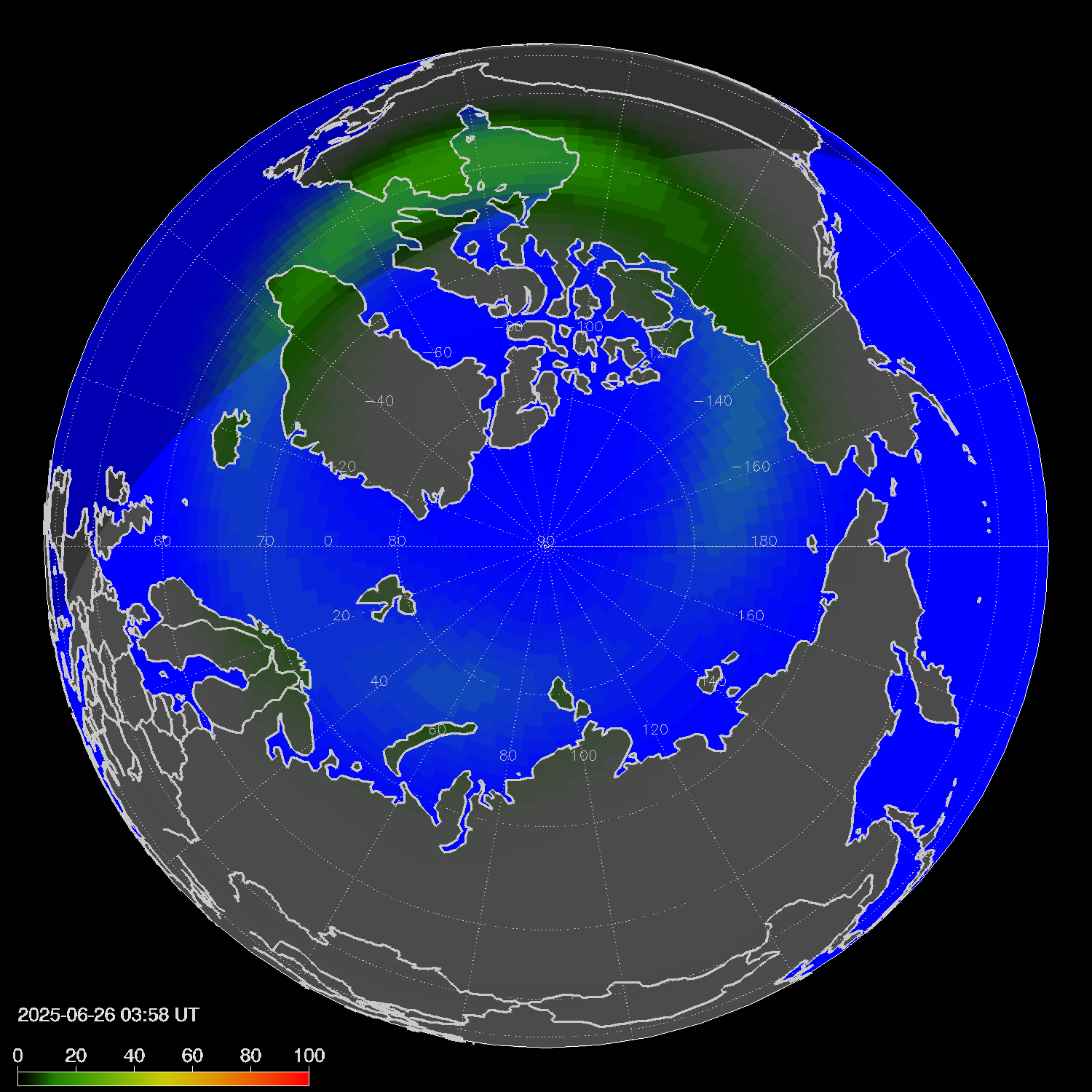 Northern lights (auroras) in the northern hemisphere