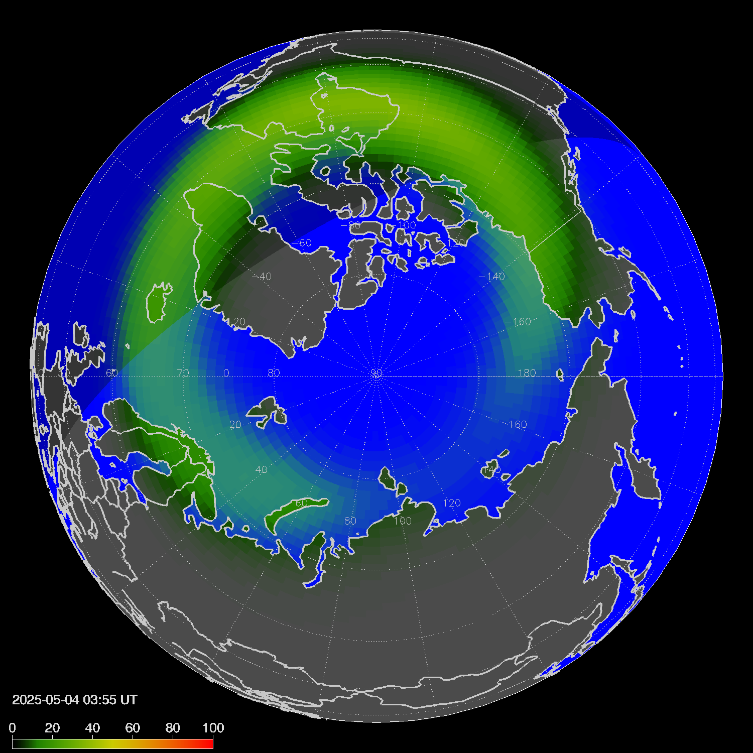 Northern lights (auroras) in the northern hemisphere