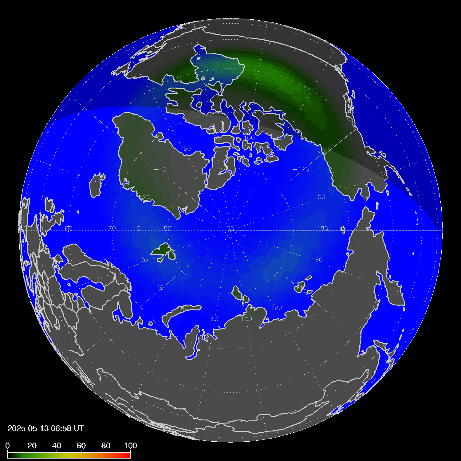 Northern lights (auroras) in the northern hemisphere