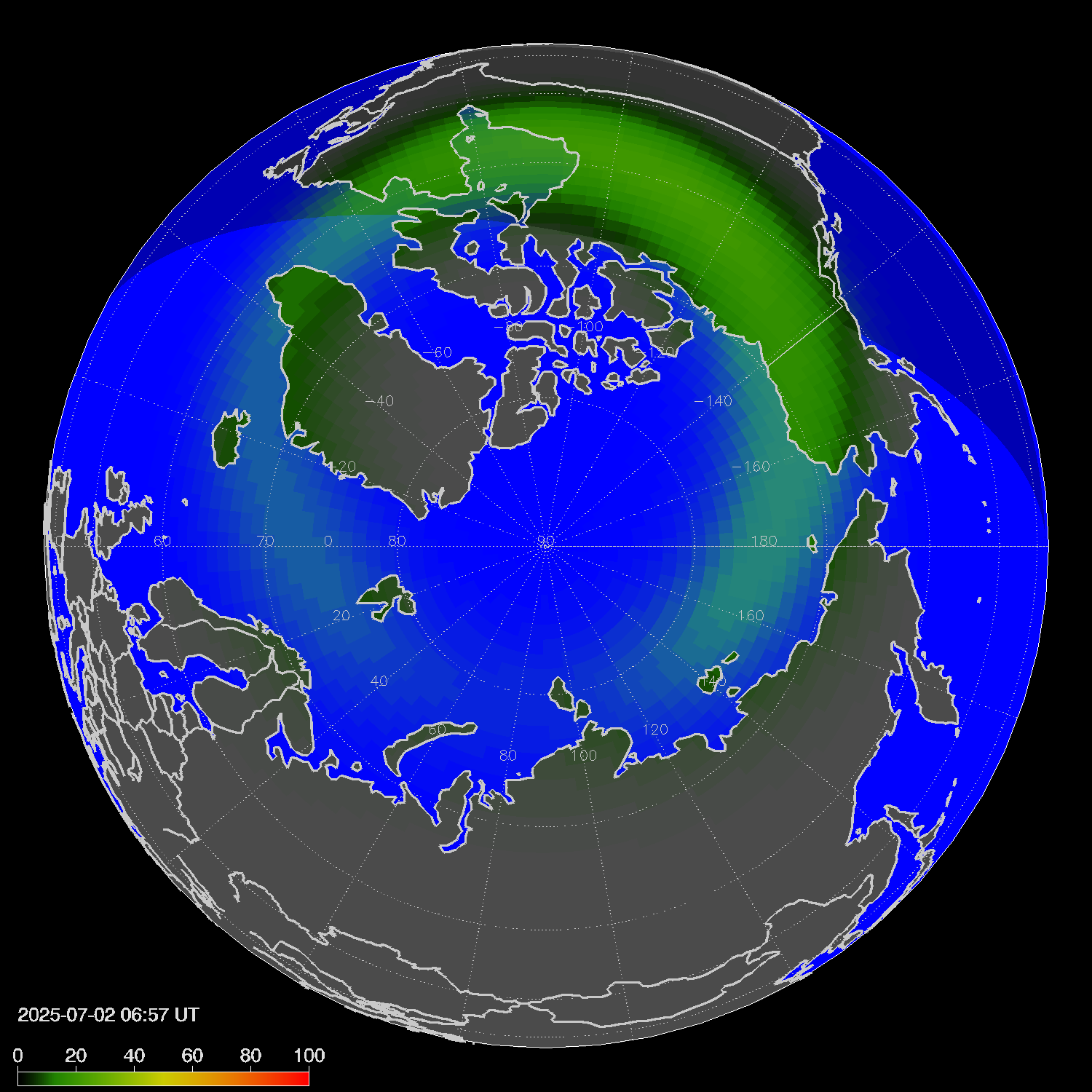 Northern lights (auroras) in the northern hemisphere
