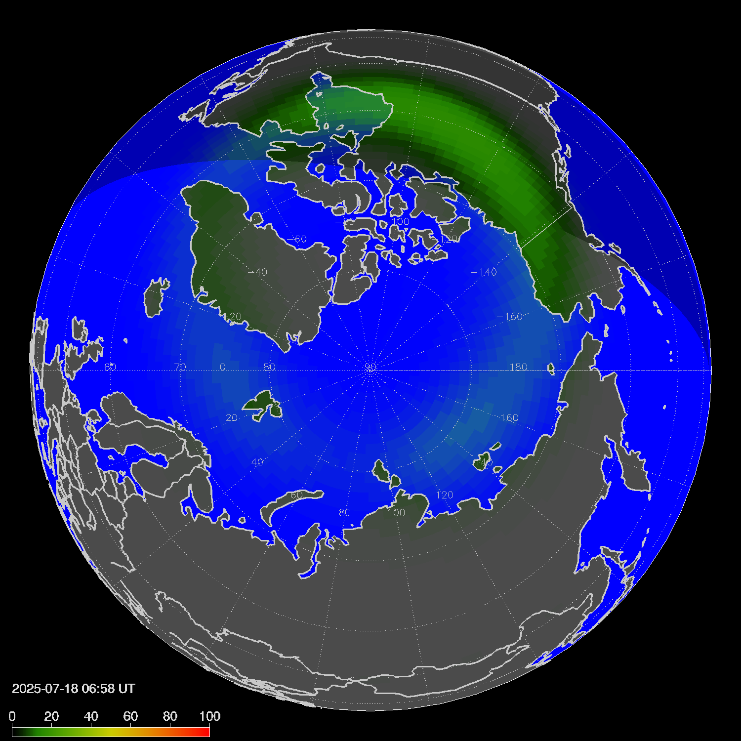 Northern lights (auroras) in the northern hemisphere