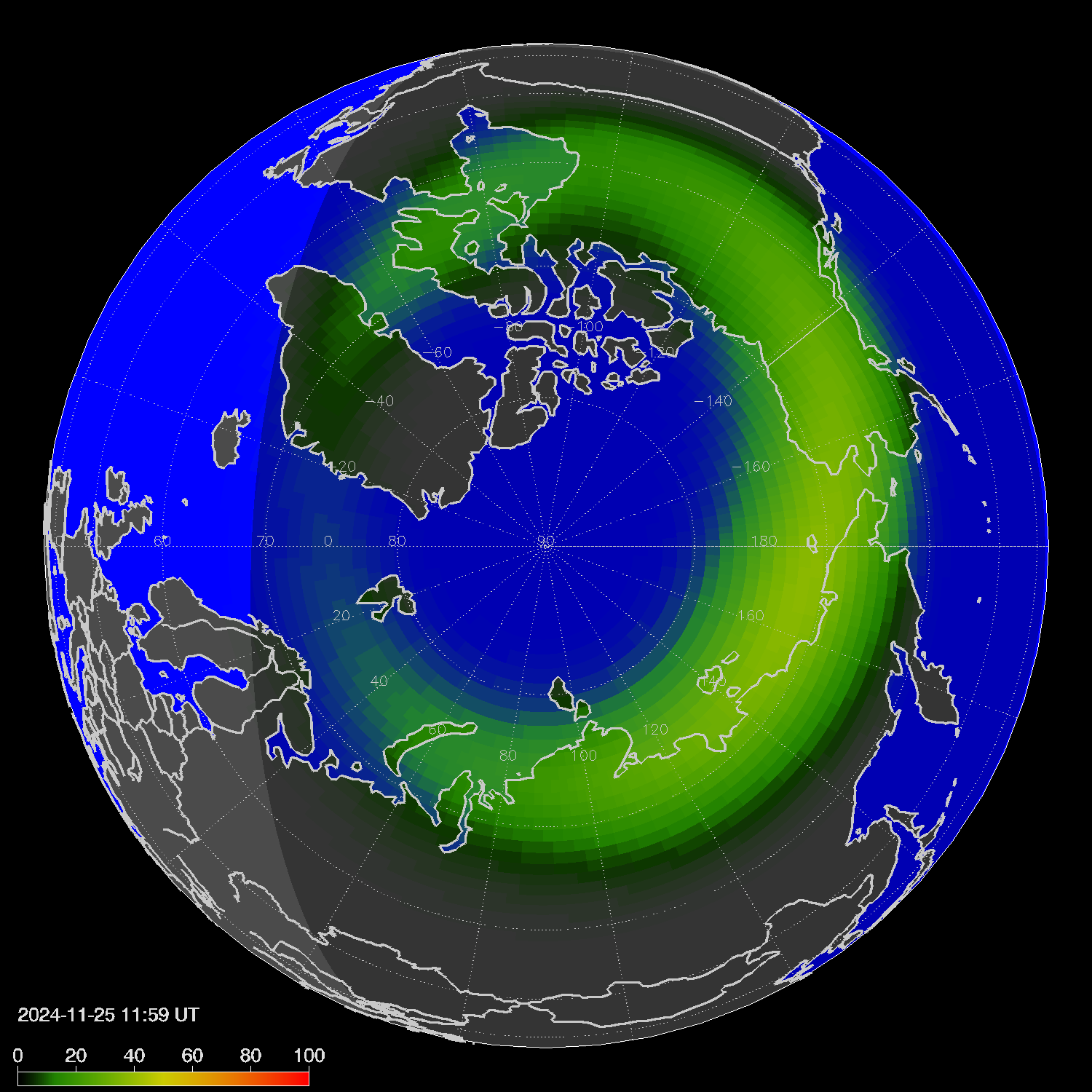 Northern lights (auroras) in the northern hemisphere