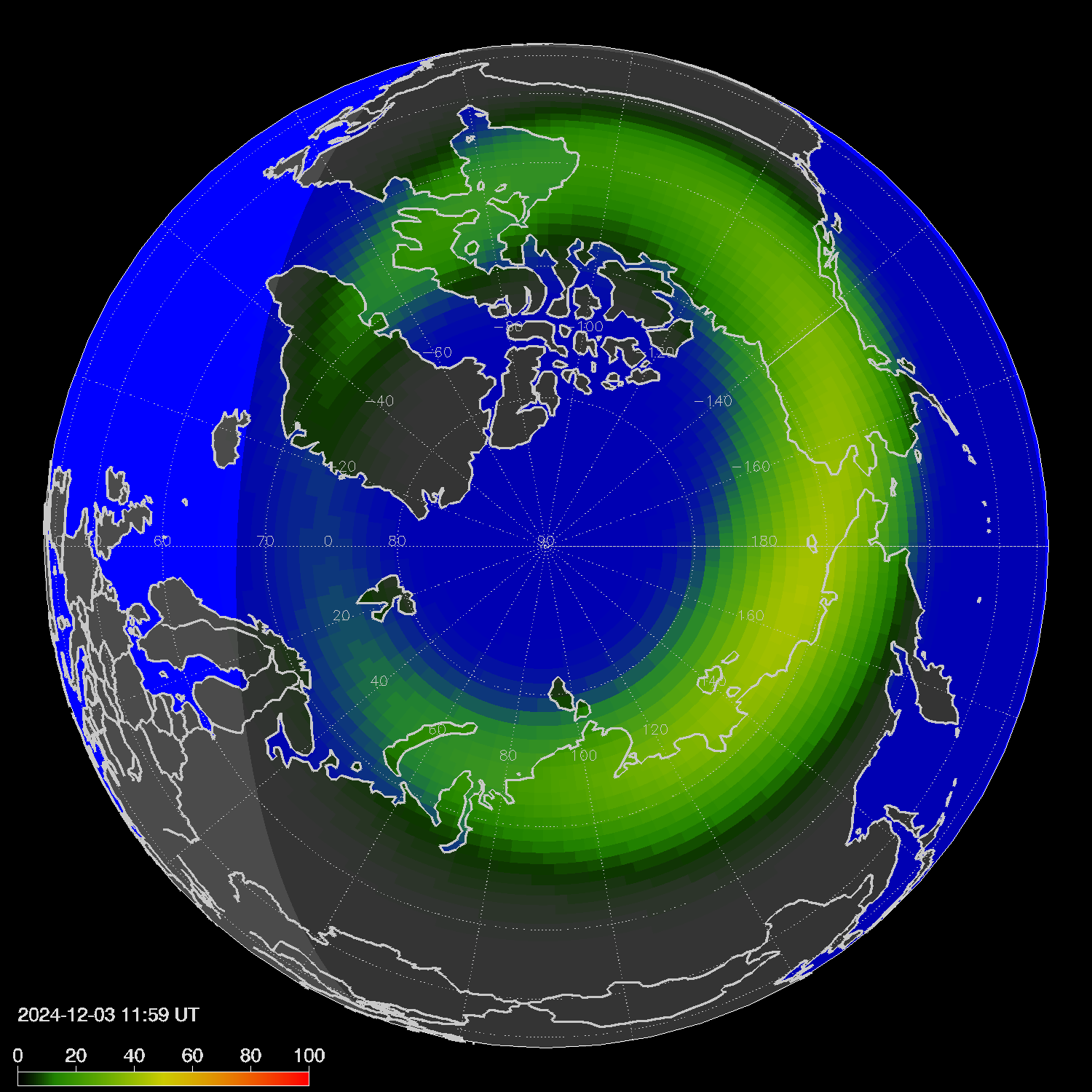 Northern lights (auroras) in the northern hemisphere