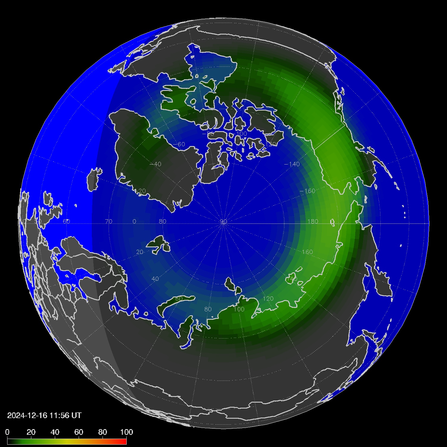 Northern lights (auroras) in the northern hemisphere