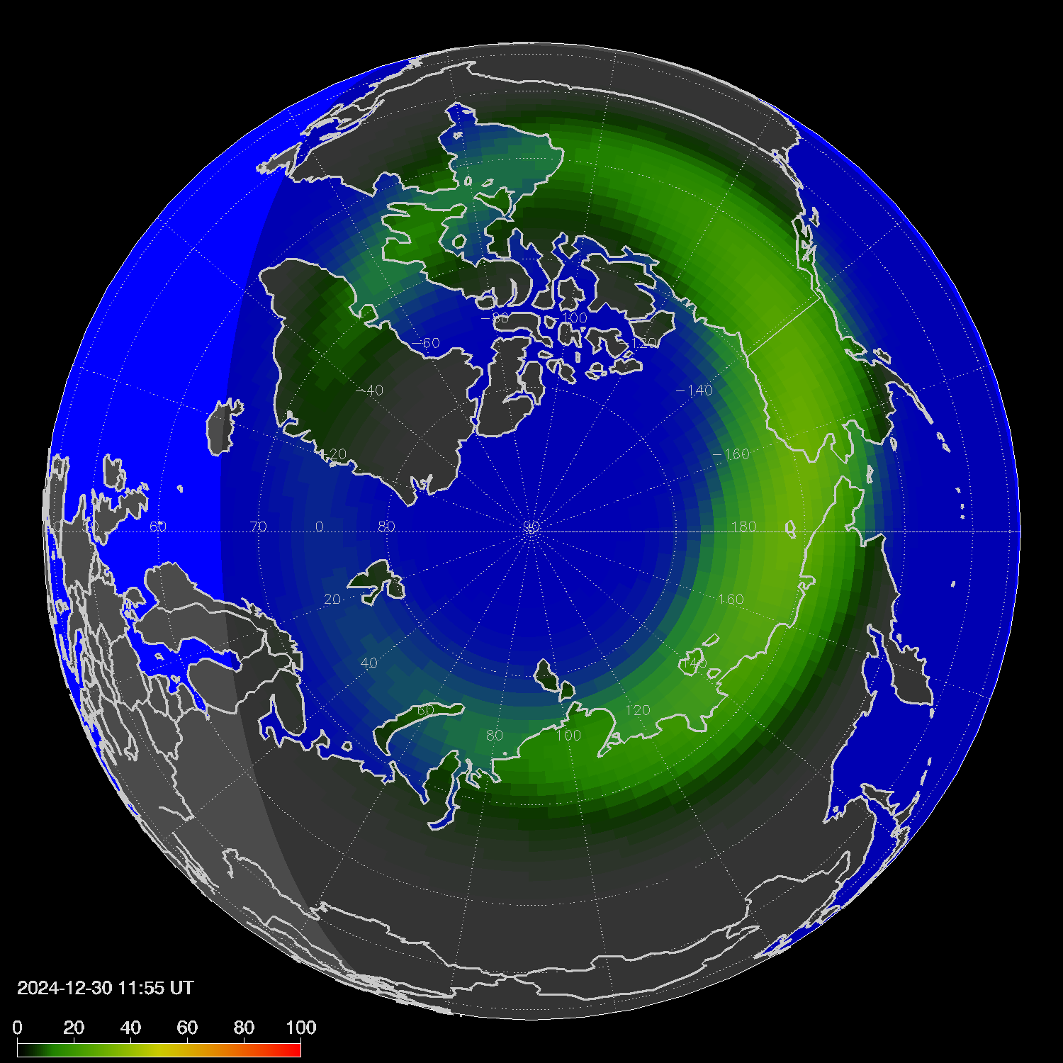 Northern lights (auroras) in the northern hemisphere