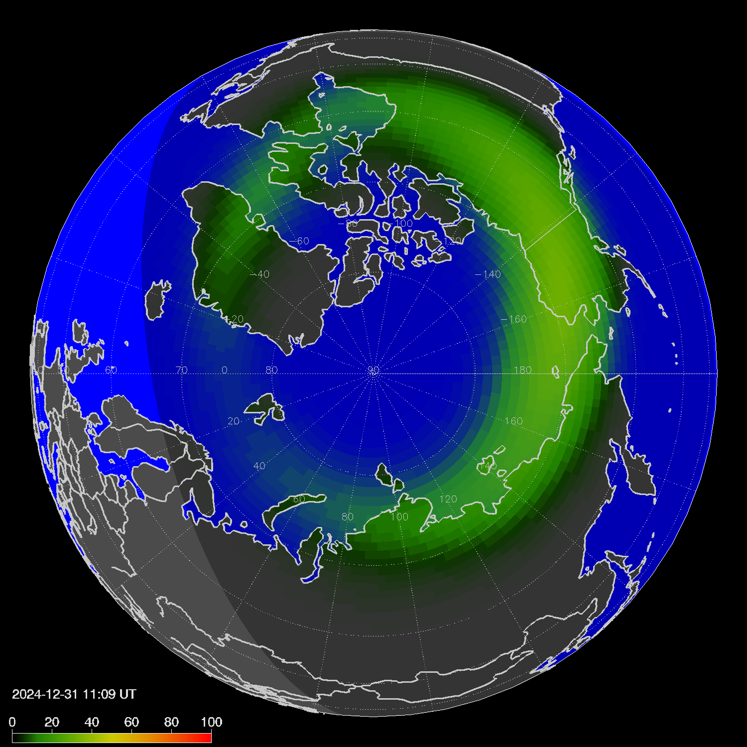 Northern lights (auroras) in the northern hemisphere