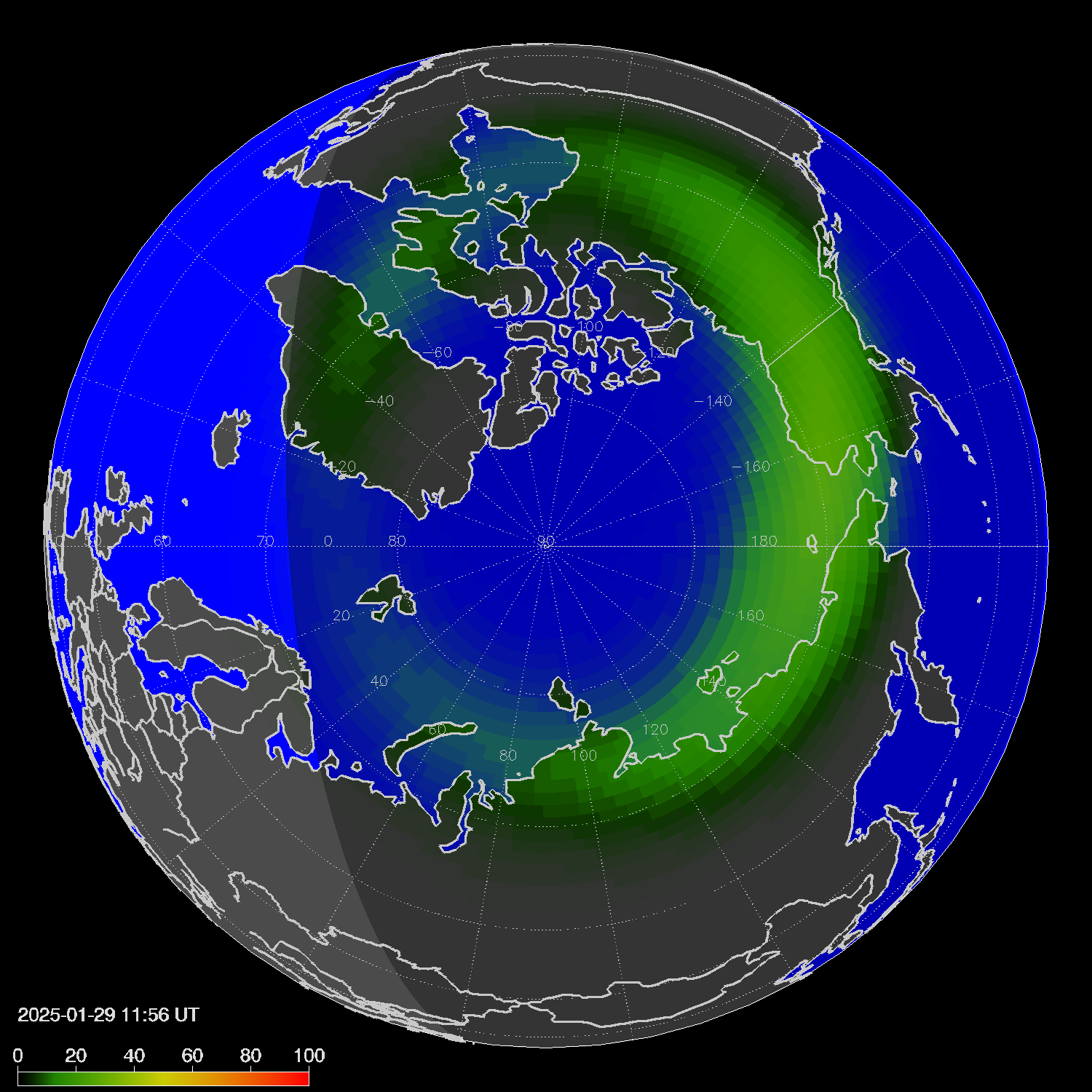 Northern lights (auroras) in the northern hemisphere