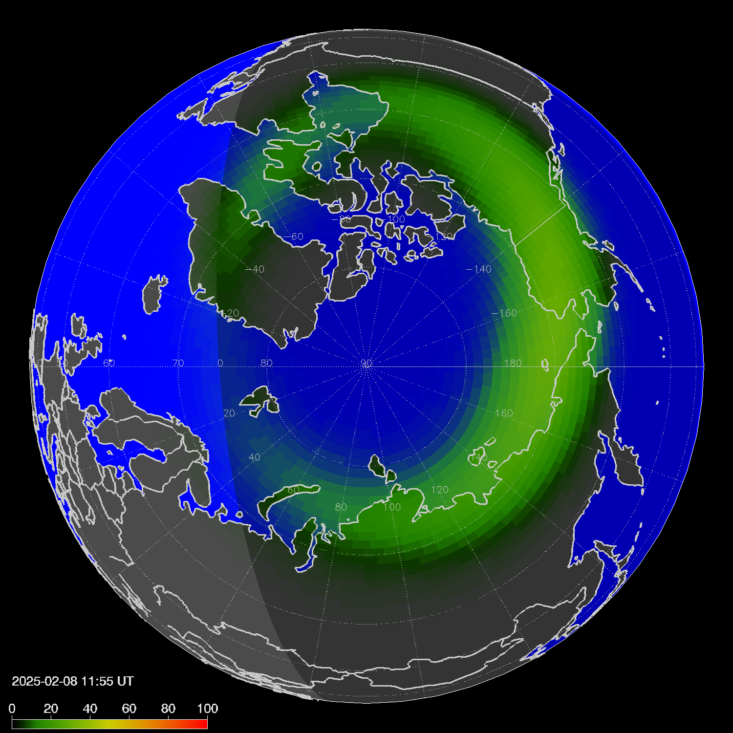 Northern lights (auroras) in the northern hemisphere