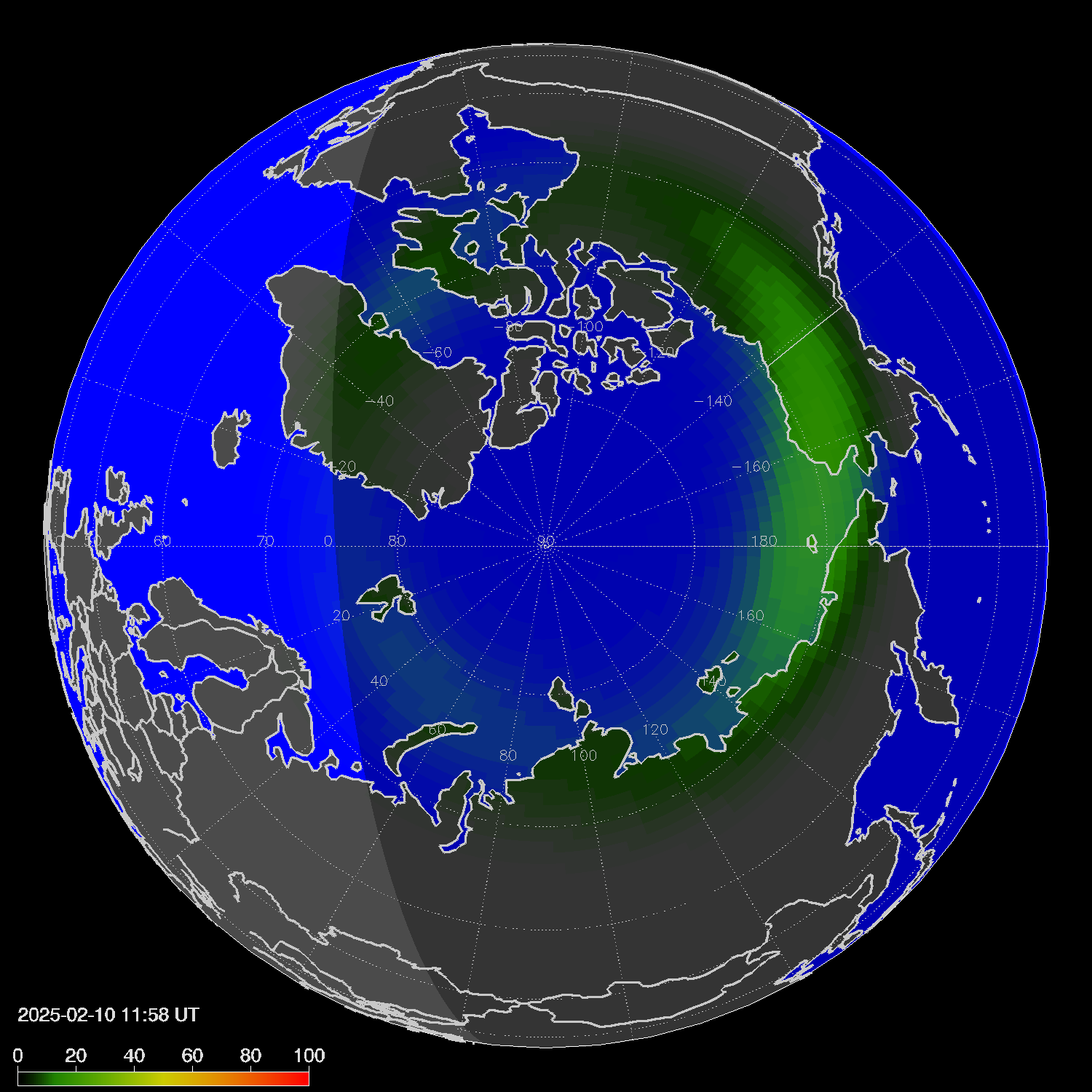 Northern lights (auroras) in the northern hemisphere