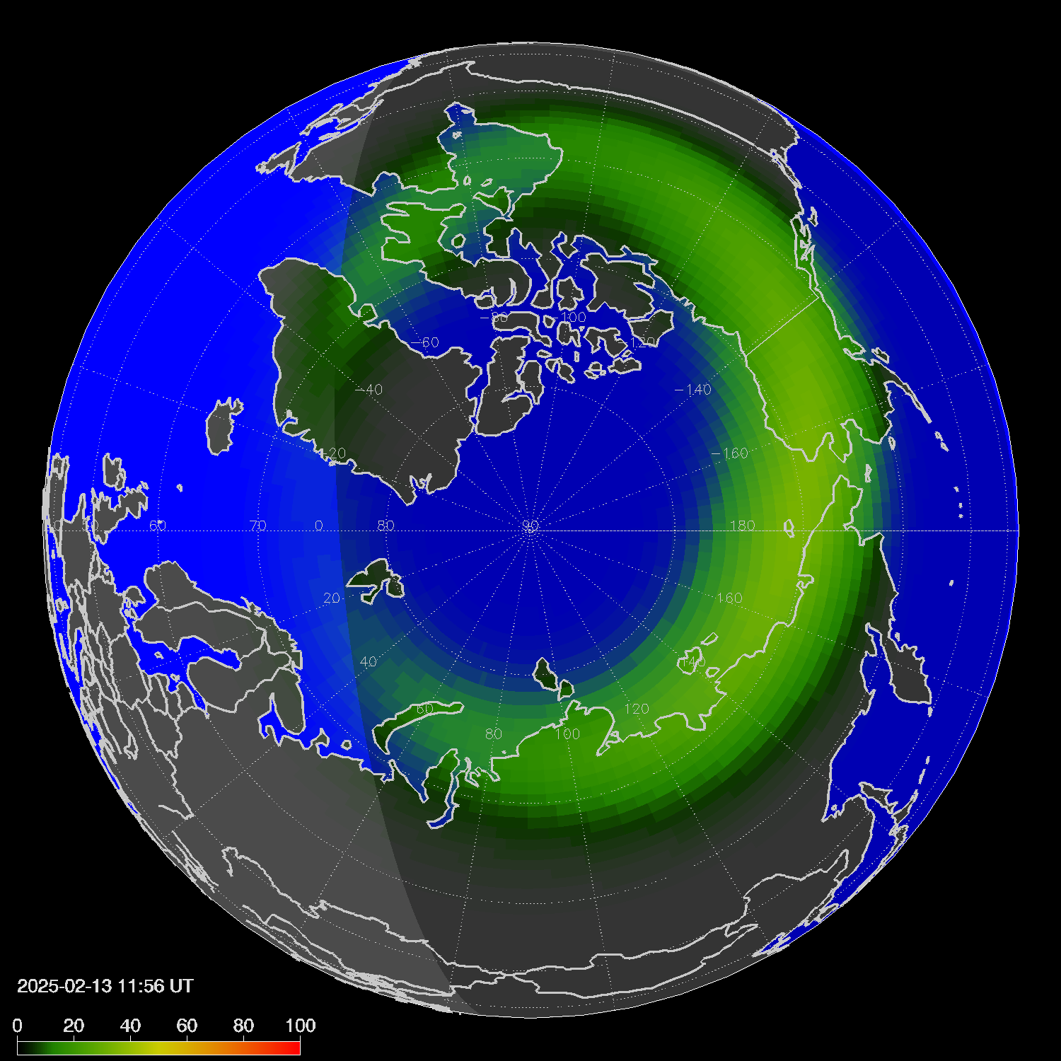 Northern lights (auroras) in the northern hemisphere